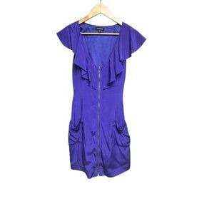 Women's Dress, Purple Silk Ruffle Dress, Bebe Brand Size S